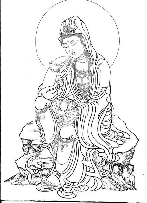 中國風繪畫技巧白描觀音圖