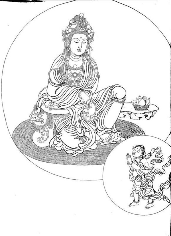 中國風繪畫技巧白描觀音圖