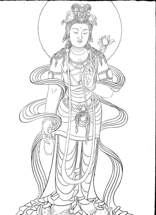 中國風繪畫技巧白描觀音圖