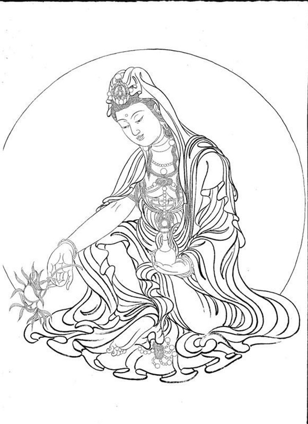 中國風繪畫技巧白描觀音圖
