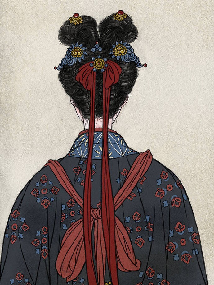 一組古風人物背影插畫，古風水彩玲瓏背影