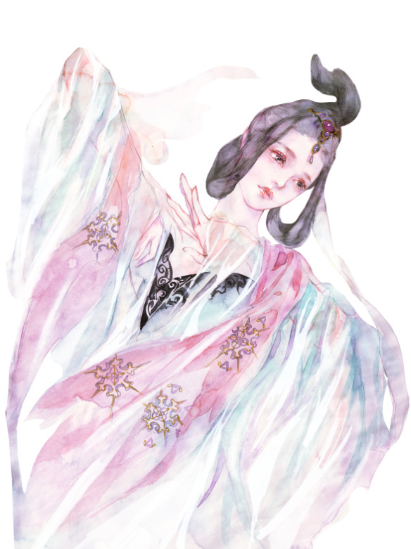 水彩古風女子圖集，夢幻粉色少女古風圖片