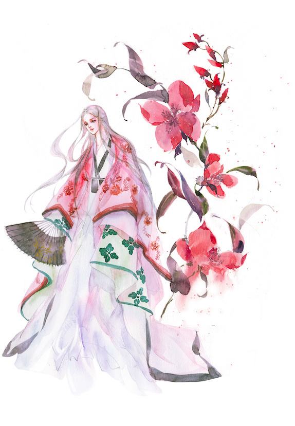 水彩古風女子圖集，夢幻粉色少女古風圖片