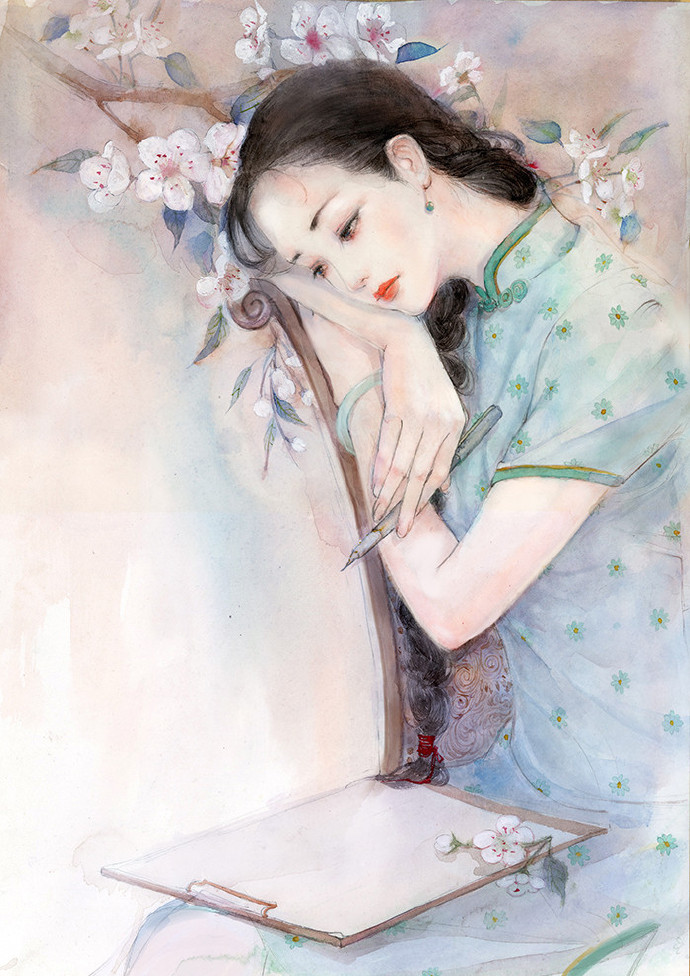 水彩旗袍女子圖集，超美插畫古風圖片
