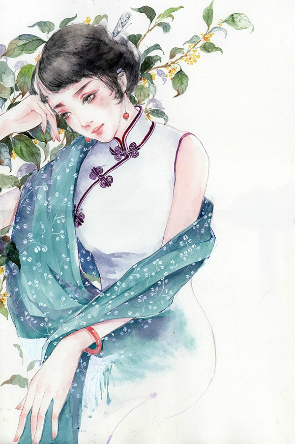 水彩旗袍女子圖集，超美插畫古風圖片