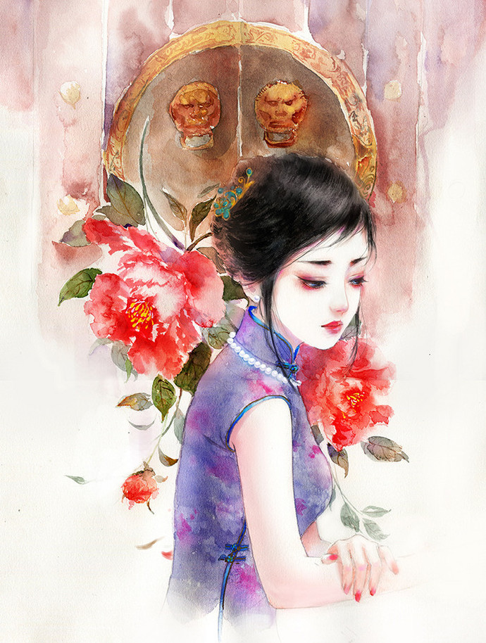 水彩旗袍女子圖集，超美插畫古風圖片