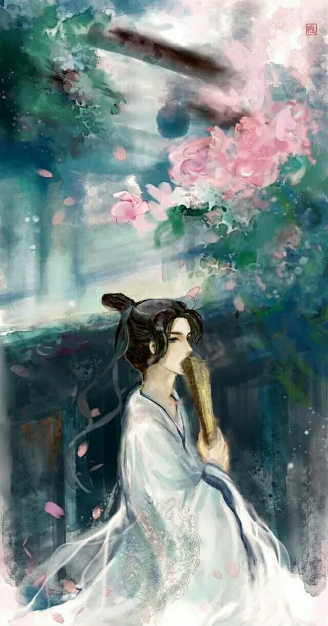 一組帥氣小哥哥古風圖片，手持折扇男生古風圖