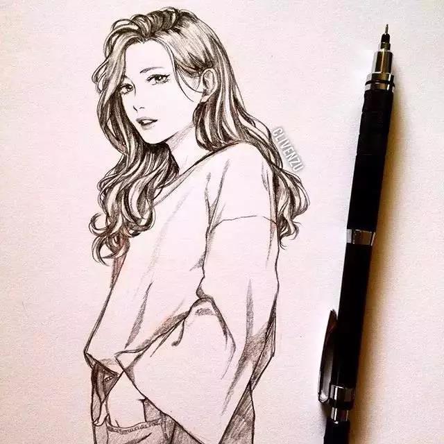 手繪鉛筆人物插畫，超級美吧！