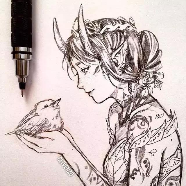 手繪鉛筆人物插畫，超級美吧！
