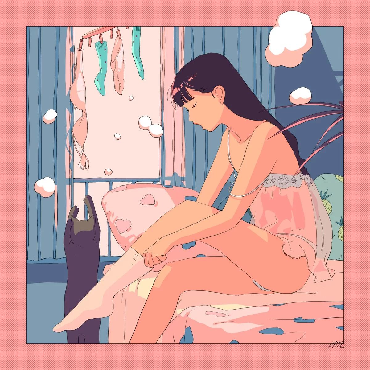 一組手繪少女風格插畫，清新色彩插畫圖片