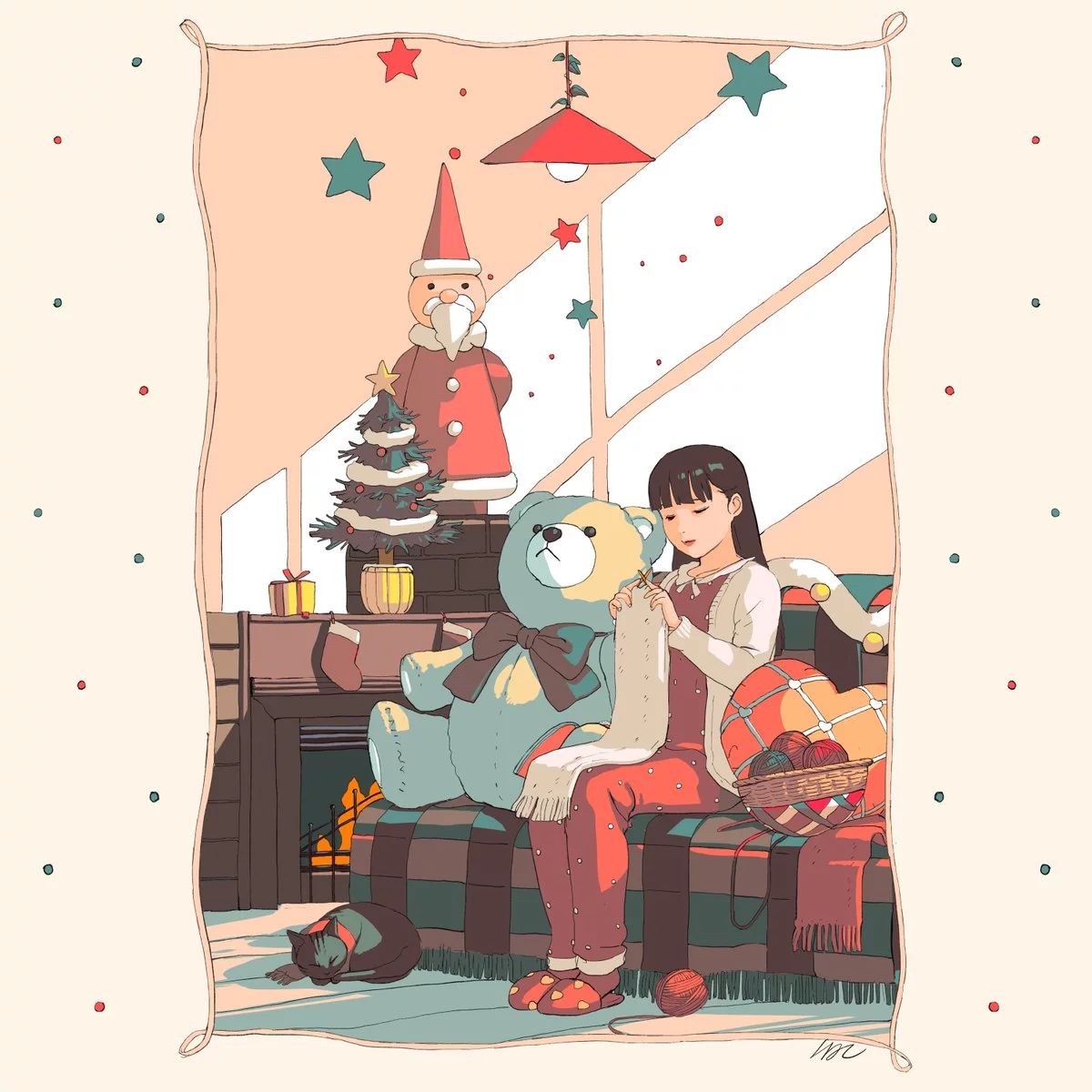 一組手繪少女風格插畫，清新色彩插畫圖片
