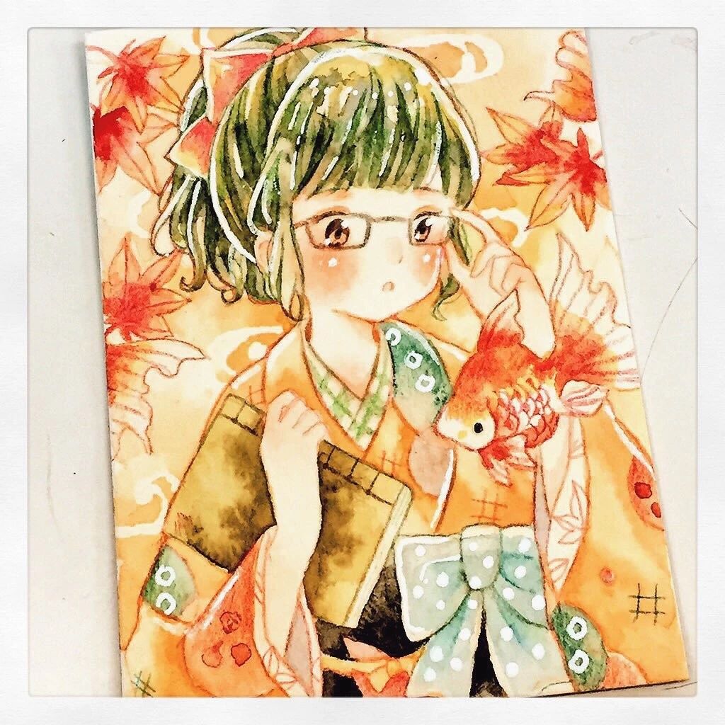 一組少女風的日系水彩插畫：清新唯美萌妹紙
