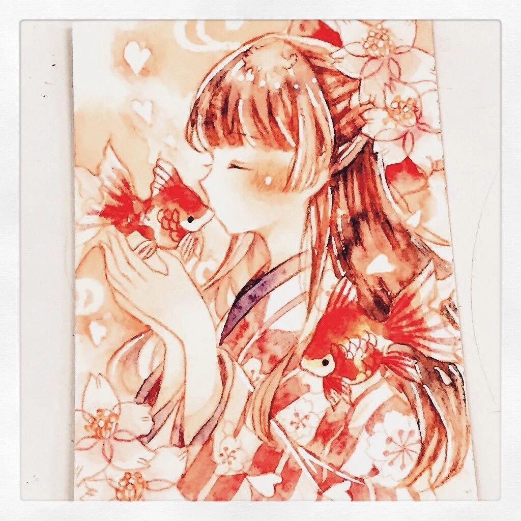 一組少女風的日系水彩插畫：清新唯美萌妹紙