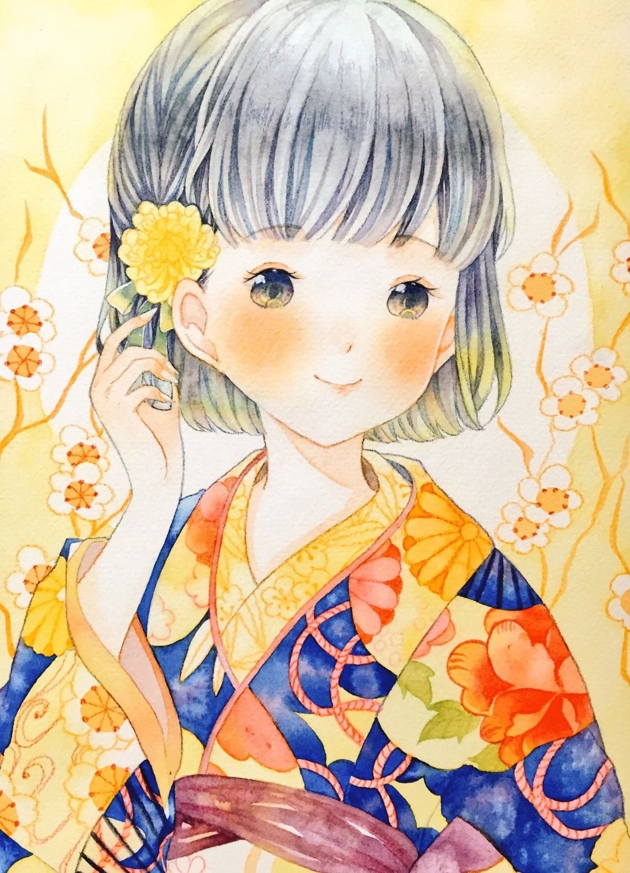 一組少女風的日系水彩插畫：清新唯美萌妹紙