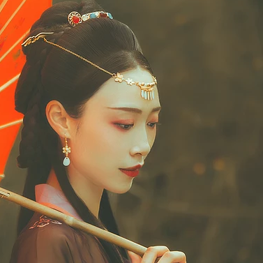 古典少女帶團扇女生頭像，唯美古風真頭像