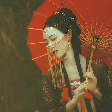 古典少女帶團扇女生頭像，唯美古風真頭像