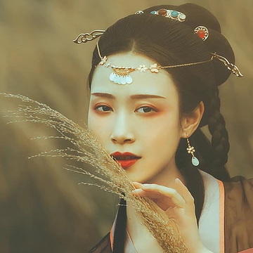 古典少女帶團扇女生頭像，唯美古風真頭像