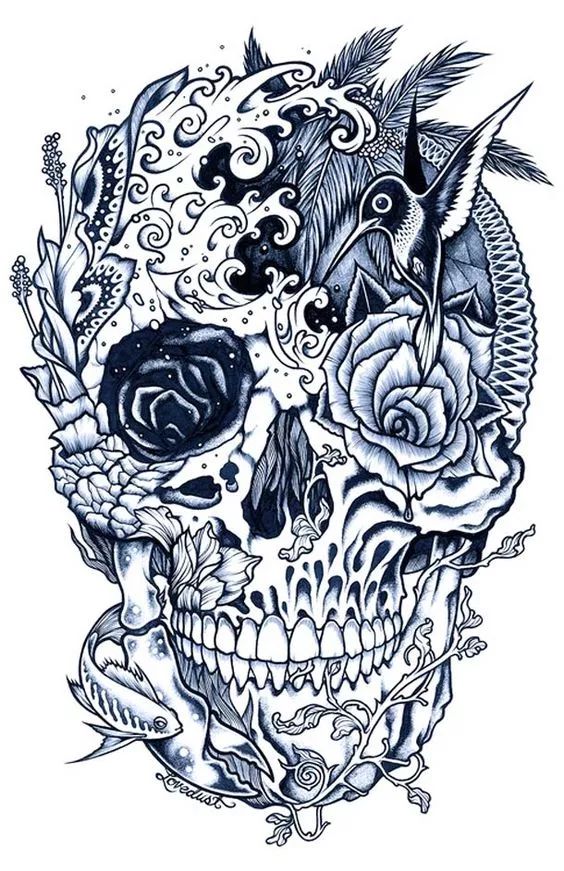 一組手繪骷髏頭插畫，猶如帶刺的玫瑰！