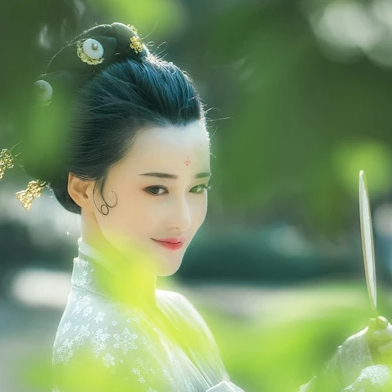 優(yōu)雅賞春帶團扇女生頭像，唯美古風(fēng)真人頭像