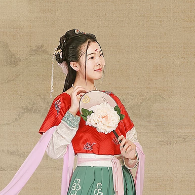 古典牡丹帶傘團扇女生頭像，唯美古風真人頭像