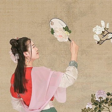 古典牡丹帶傘團扇女生頭像，唯美古風真人頭像
