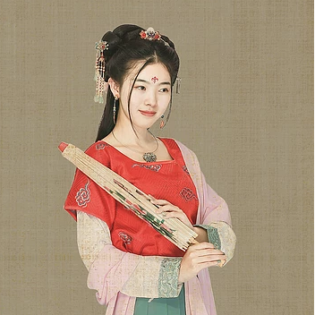 古典牡丹帶傘團扇女生頭像，唯美古風真人頭像
