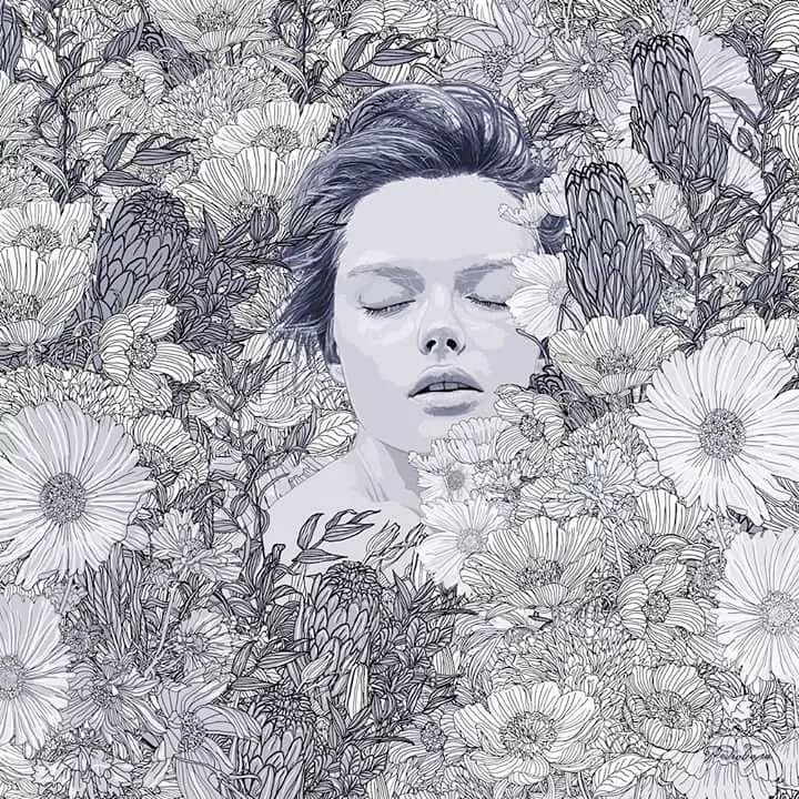 美人與花插畫：用線條淋漓盡致展現(xiàn)女性魅力！