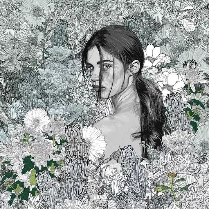 美人與花插畫：用線條淋漓盡致展現(xiàn)女性魅力！
