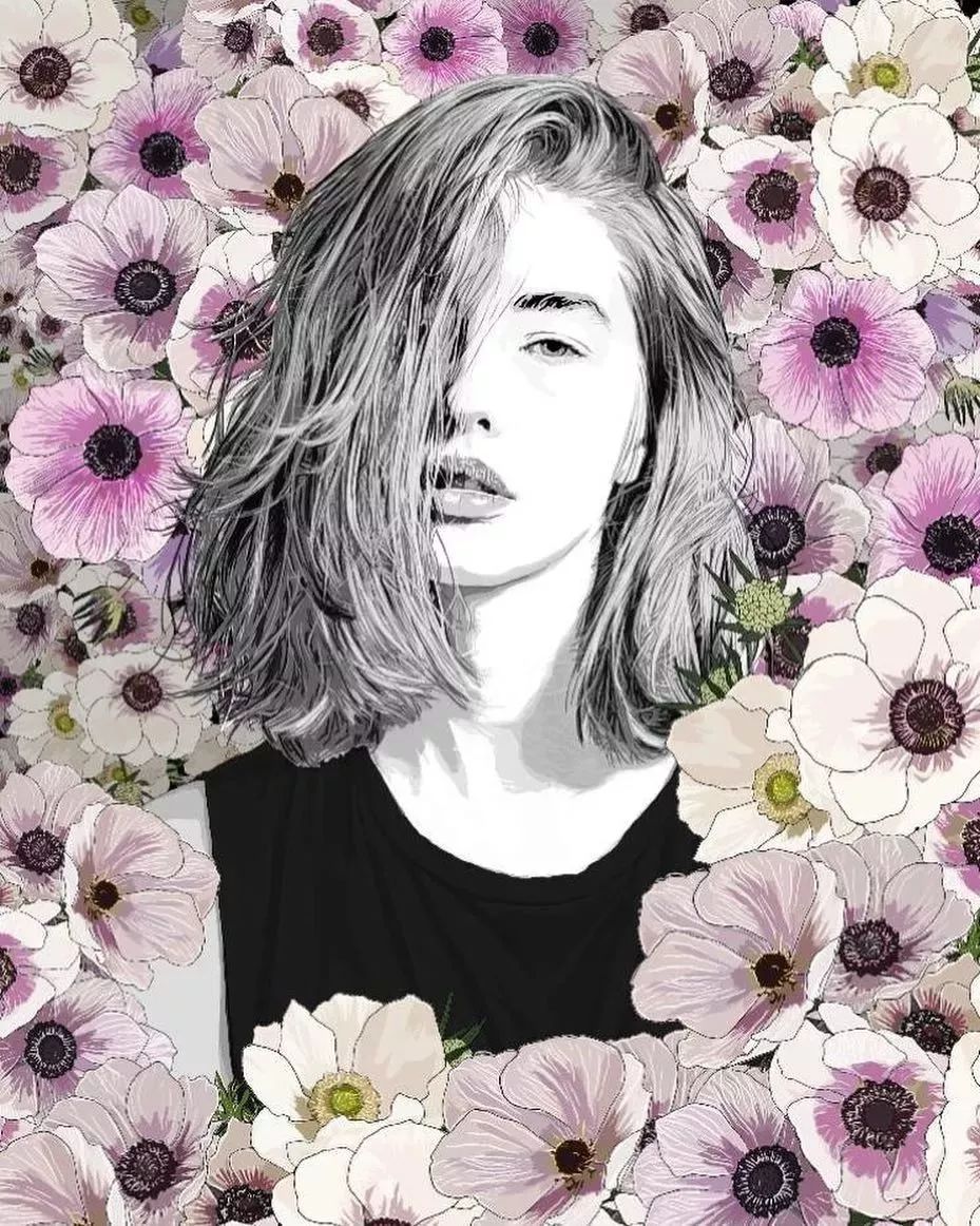 美人與花插畫：用線條淋漓盡致展現女性魅力！