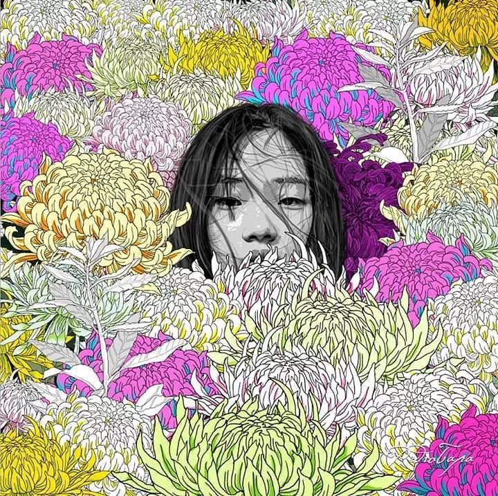美人與花插畫：用線條淋漓盡致展現女性魅力！
