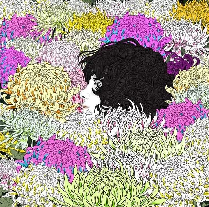 美人與花插畫：用線條淋漓盡致展現女性魅力！