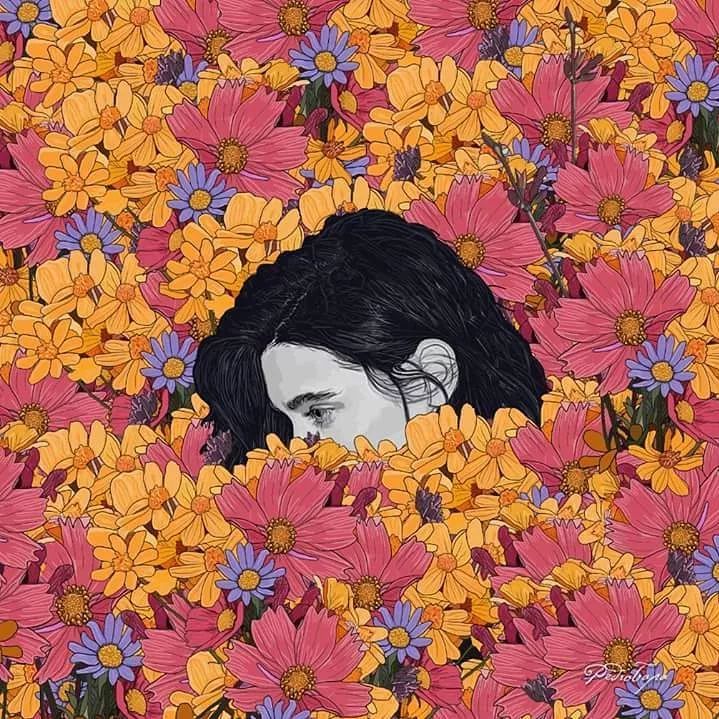美人與花插畫：用線條淋漓盡致展現女性魅力！