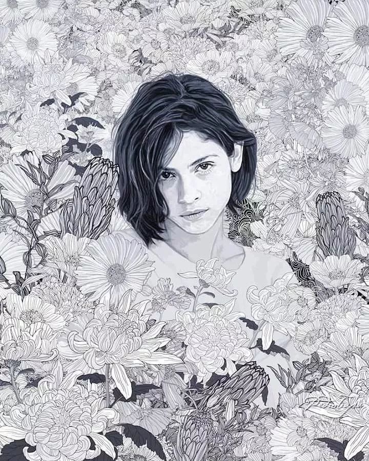 美人與花插畫：用線條淋漓盡致展現女性魅力！
