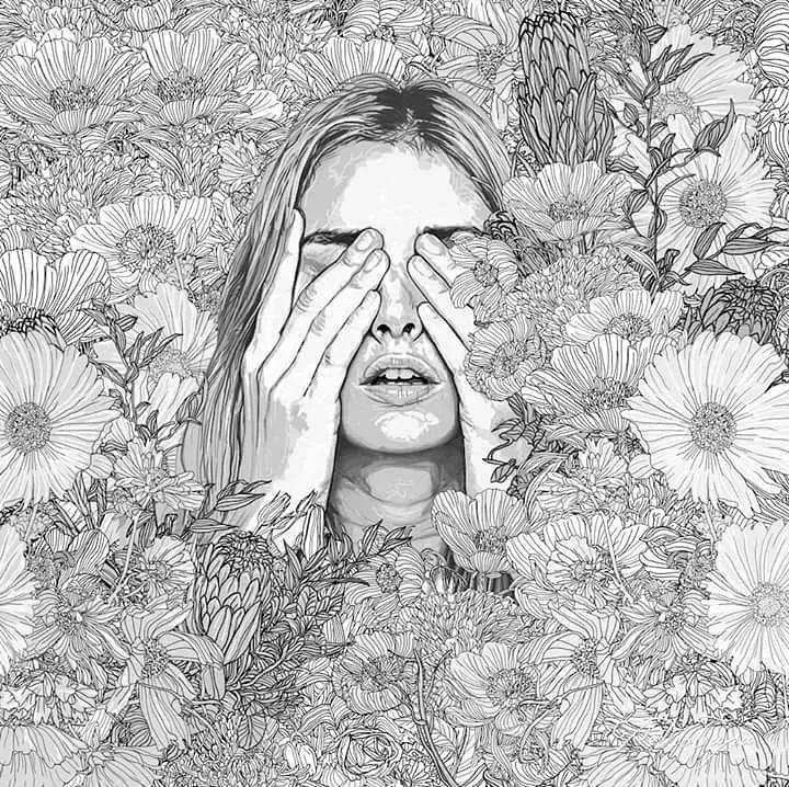 美人與花插畫：用線條淋漓盡致展現女性魅力！