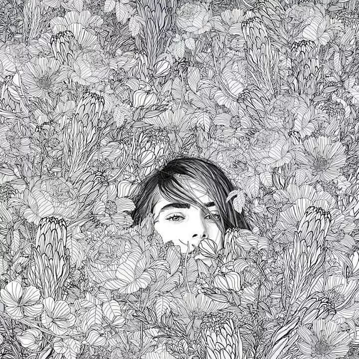 美人與花插畫：用線條淋漓盡致展現女性魅力！