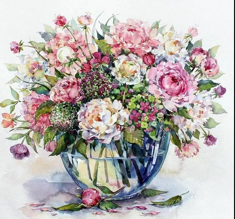 花團錦簇時尚水彩插畫，唯美花卉插畫圖片