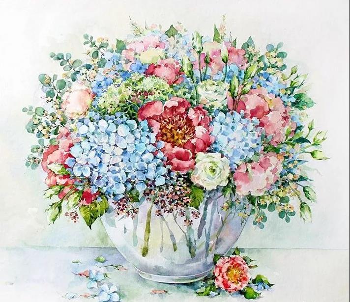 花團錦簇時尚水彩插畫，唯美花卉插畫圖片