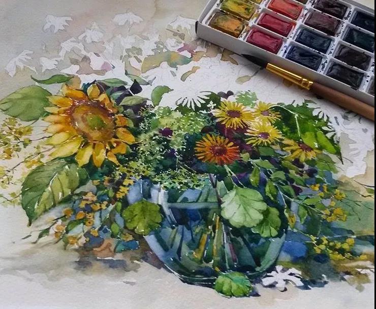 花團錦簇時尚水彩插畫，唯美花卉插畫圖片