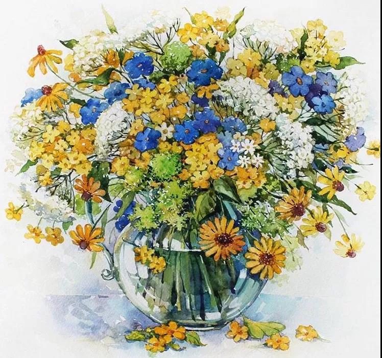 花團錦簇時尚水彩插畫，唯美花卉插畫圖片