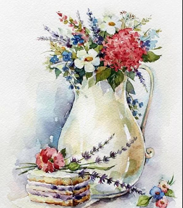 花團錦簇時尚水彩插畫，唯美花卉插畫圖片