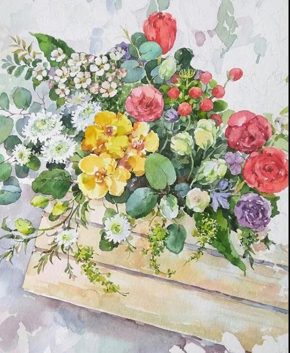 花團錦簇時尚水彩插畫，唯美花卉插畫圖片