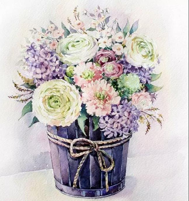 花團錦簇時尚水彩插畫，唯美花卉插畫圖片