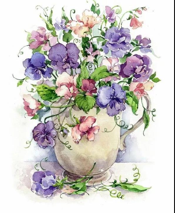 花團錦簇時尚水彩插畫，唯美花卉插畫圖片
