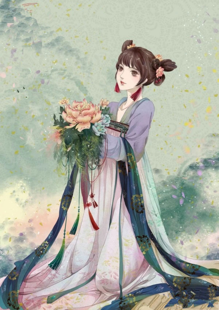 中國風美女手繪插畫圖片，五款唯美古風人物