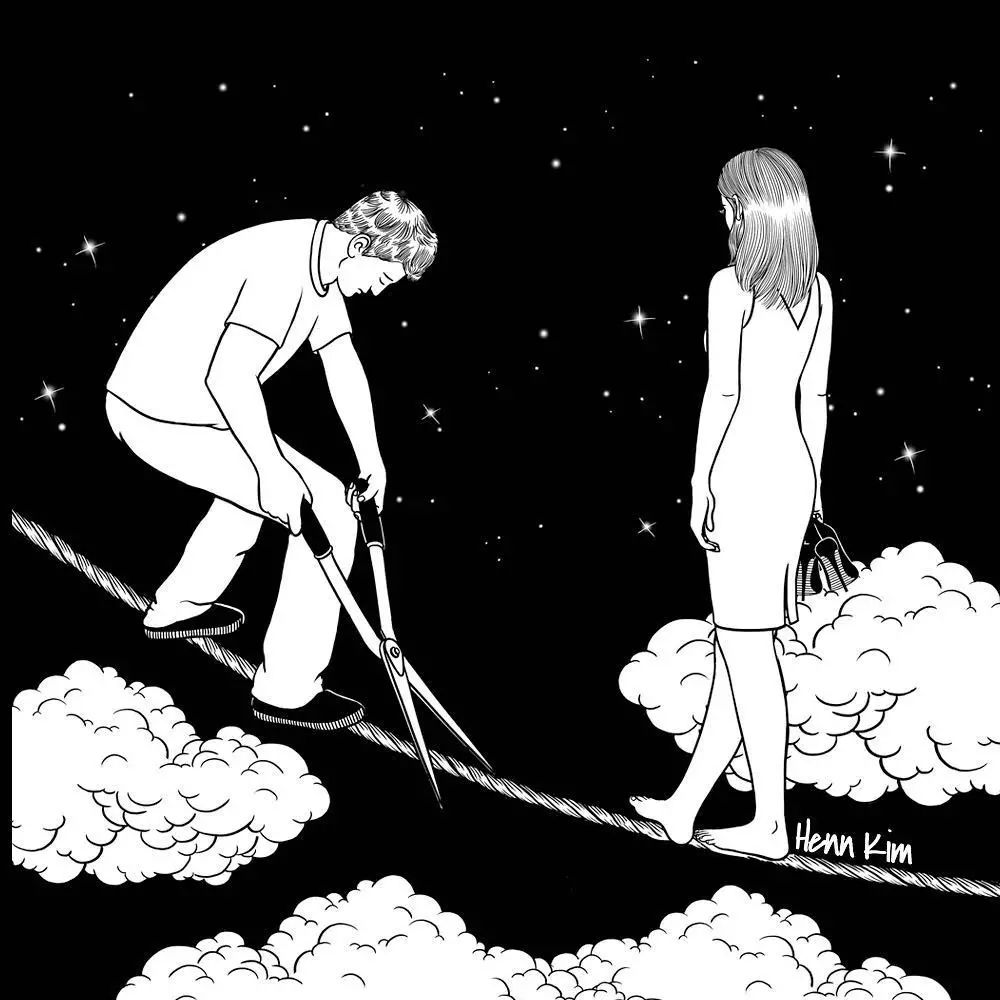 一組扎心黑色治愈系漫畫，看哭了的黑白插畫