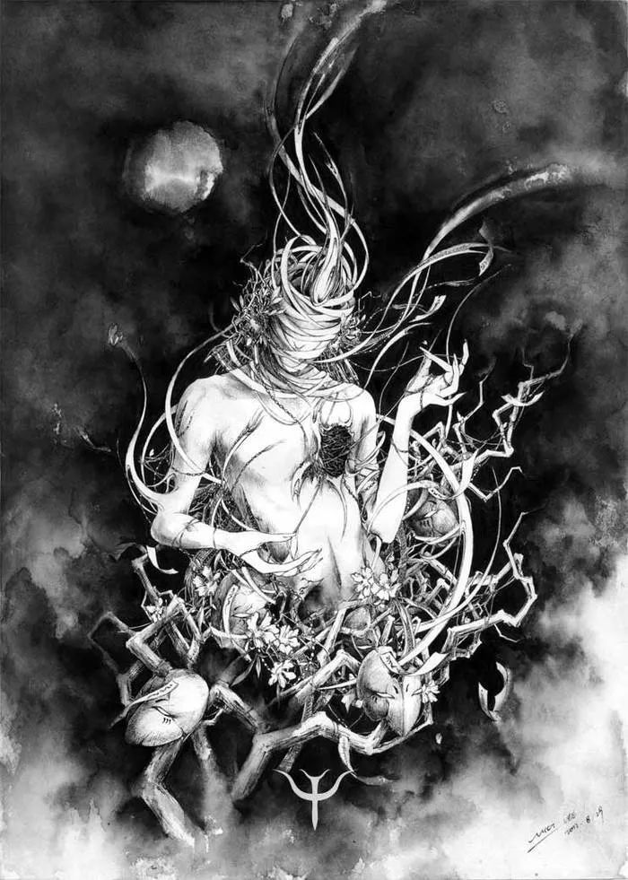 古典唯美插畫：杉澤的中國風水墨百鬼圖插畫