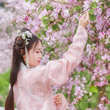 繁花盛開帶團(tuán)扇女生頭像，唯美古風(fēng)真人頭像