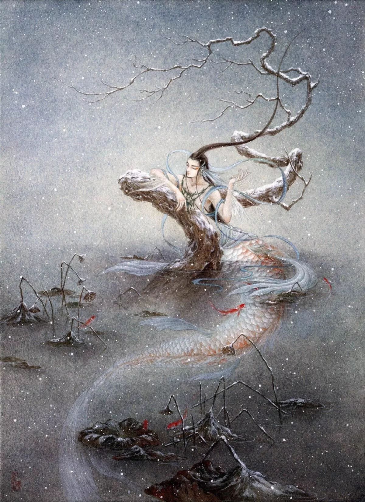 古典唯美插畫：杉澤的中國風水墨百鬼圖插畫