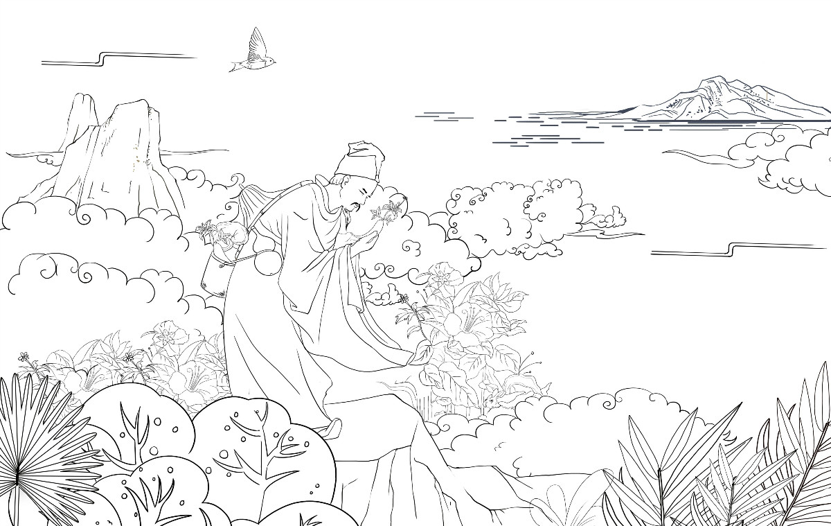一款中國風化妝品宣傳插畫，廣告插畫設計