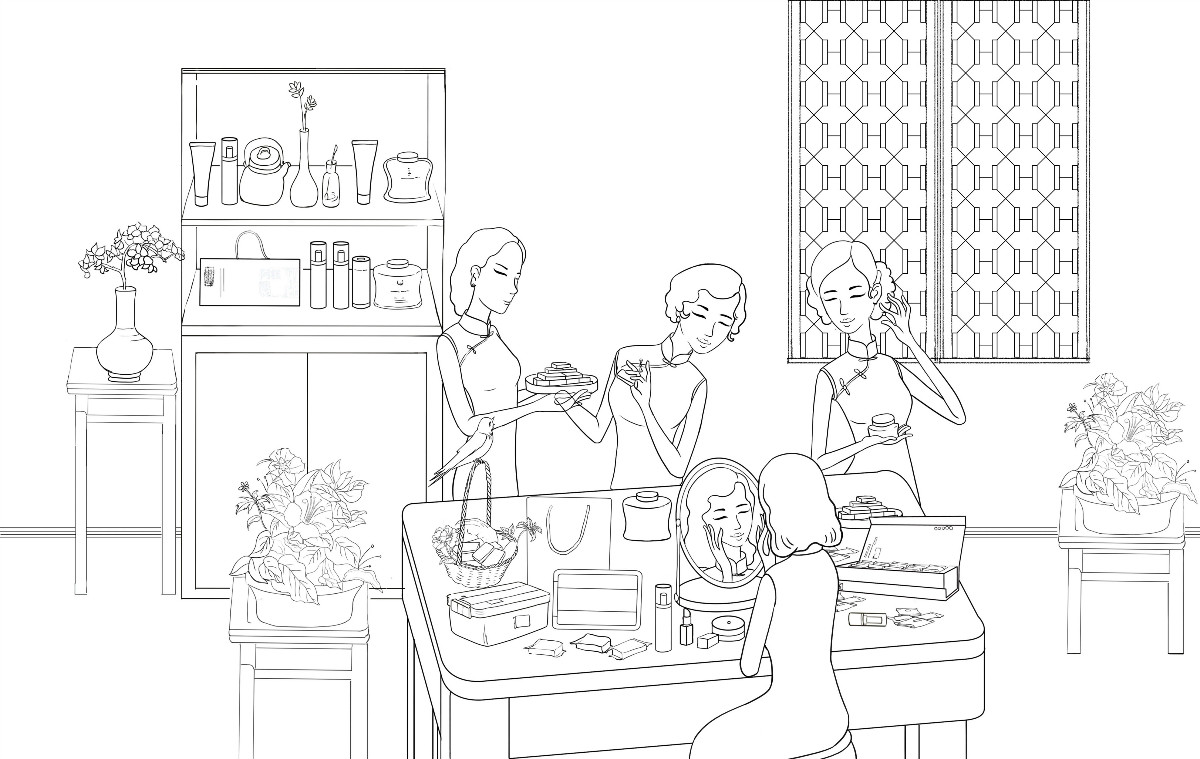 一款中國風化妝品宣傳插畫，廣告插畫設計